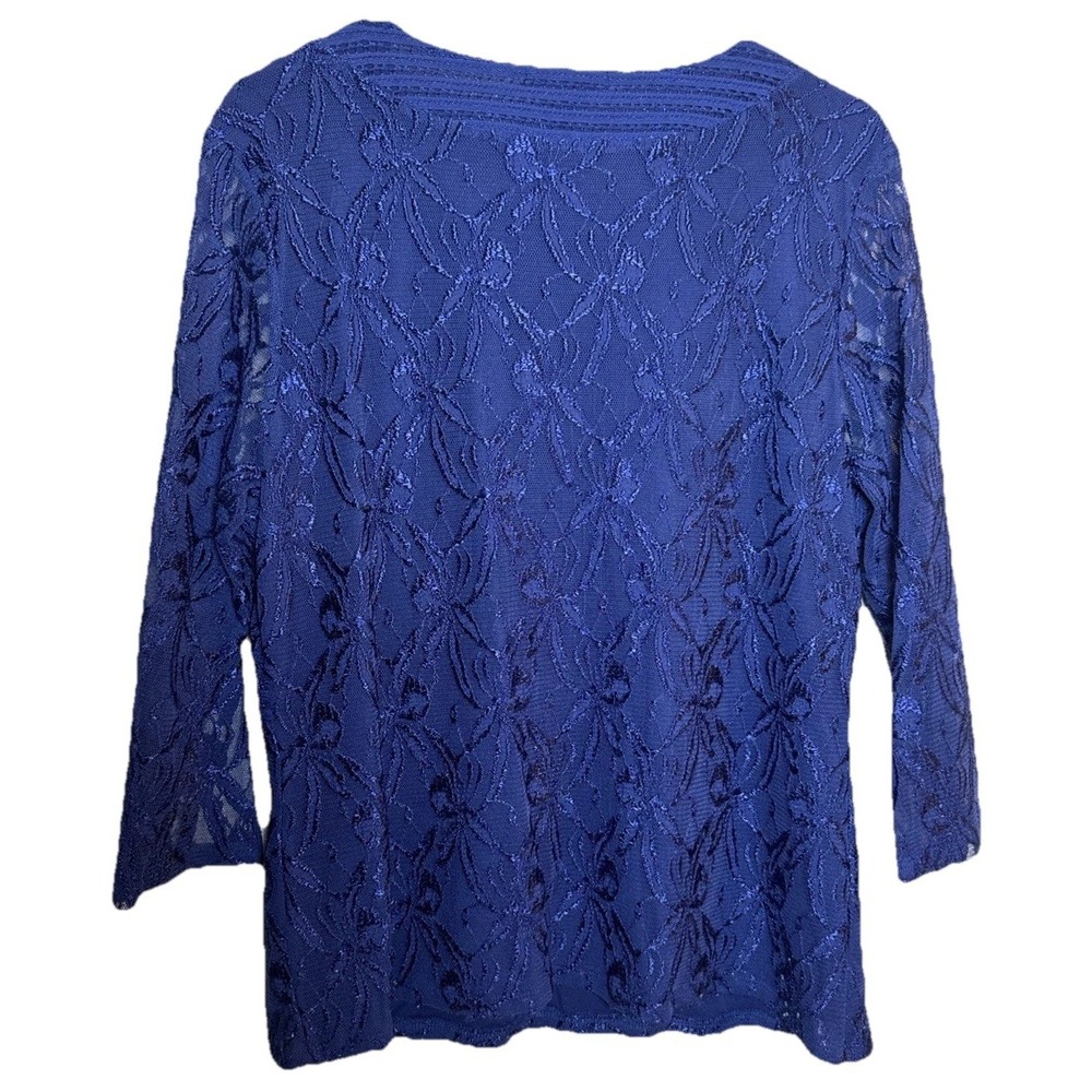 Alfani Women's XL Royal Blue Lace V-Neck Top 3/4 Sleeve Lined Blouse Elegant - Picture 5 of 5